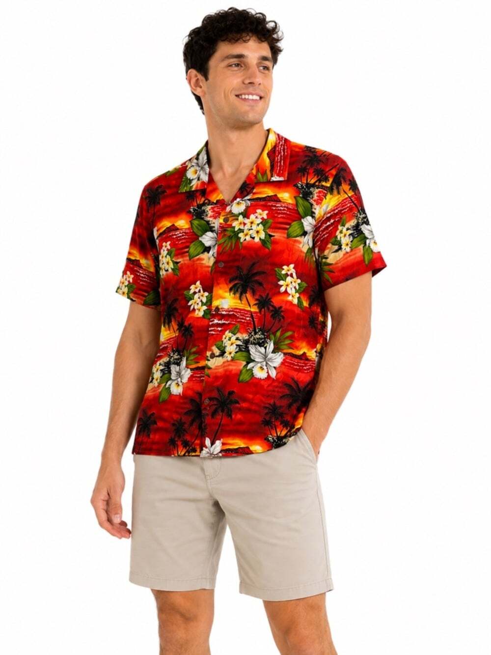 Favant Hawaiian Shirt NWT Medium Red Floral Aloha Cotton Made Hawaii Tropical